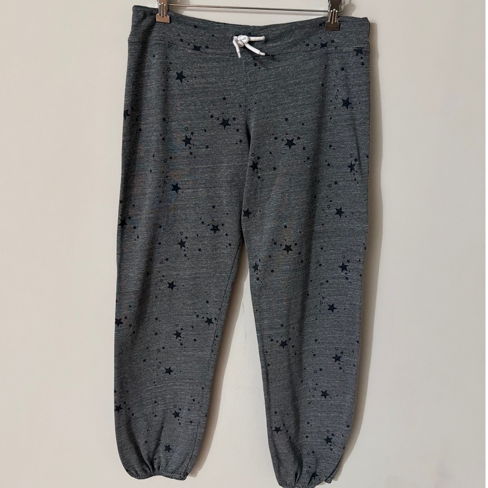 Monrow Women Gray Star Print Joggers Heathered Charcoal Drawstring Pants Size M
